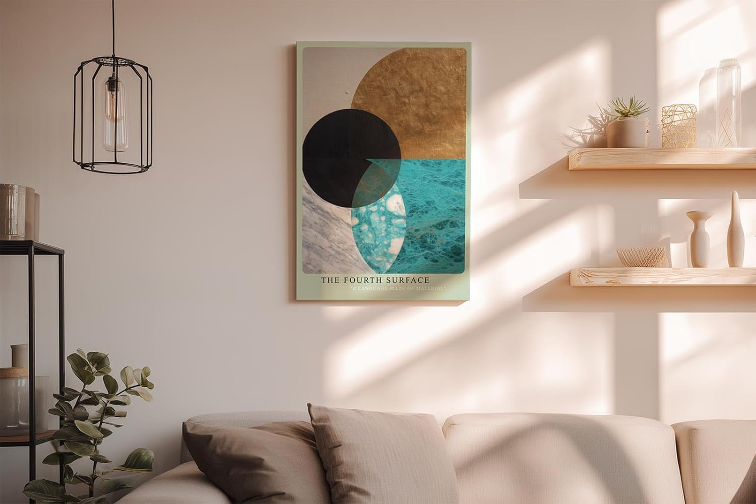 Paul Sinus Wandbild in 40x60cm The Fourth Surface – Geometrische Komposition aus Schwarz, Gold, Türkis und Marmorstruktur in harmonischer Anordnung