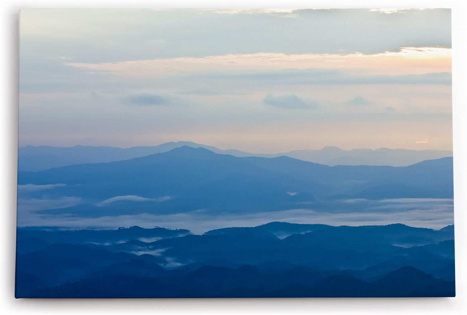 Paul Sinus Wandbild 120x80cm Berge Bergkette Blau Himmel Nebel Sonnenaufgang
