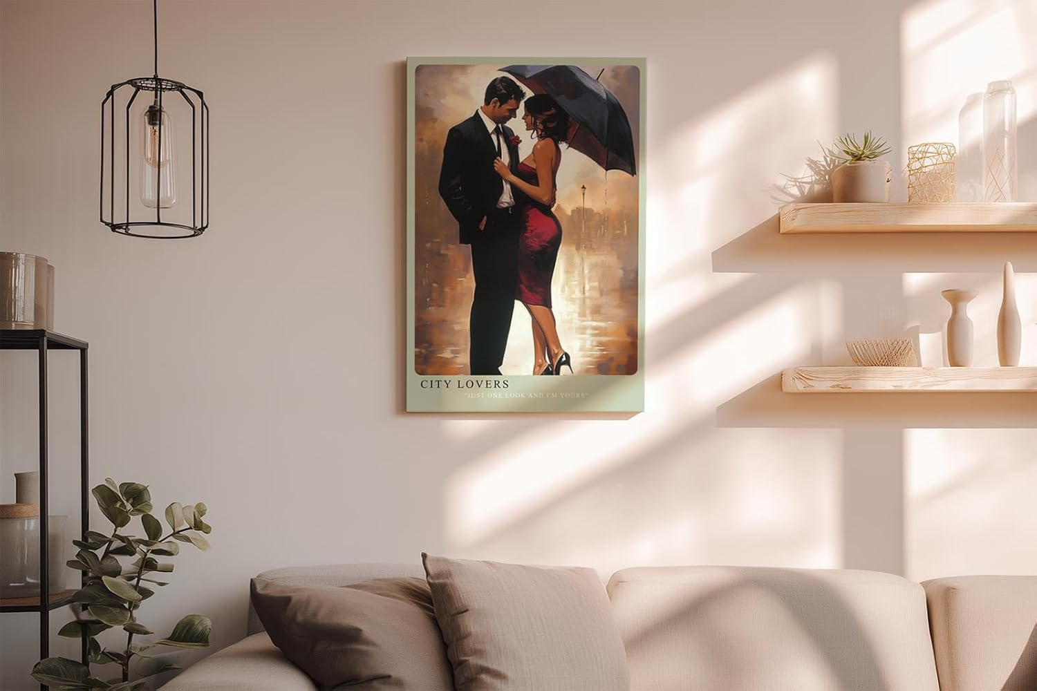 Paul Sinus Wandbild in 40x60cm City Lovers – romantische Stadtszene bei Regen mit elegantem Paar unter einem Regenschirm für stilvolle Raumgestaltung