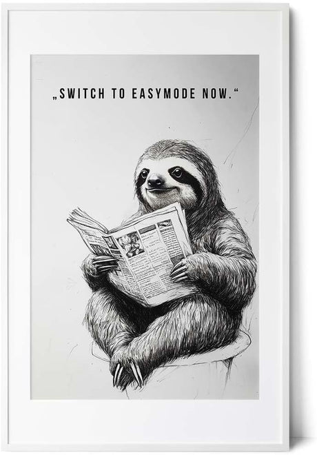 Paul Sinus Poster/Leinwandbild/Rahmenoption Lustiges Faultierbild – Witzige Klo-Deko fürs Gäste-WC – Perfekt für Entspannte