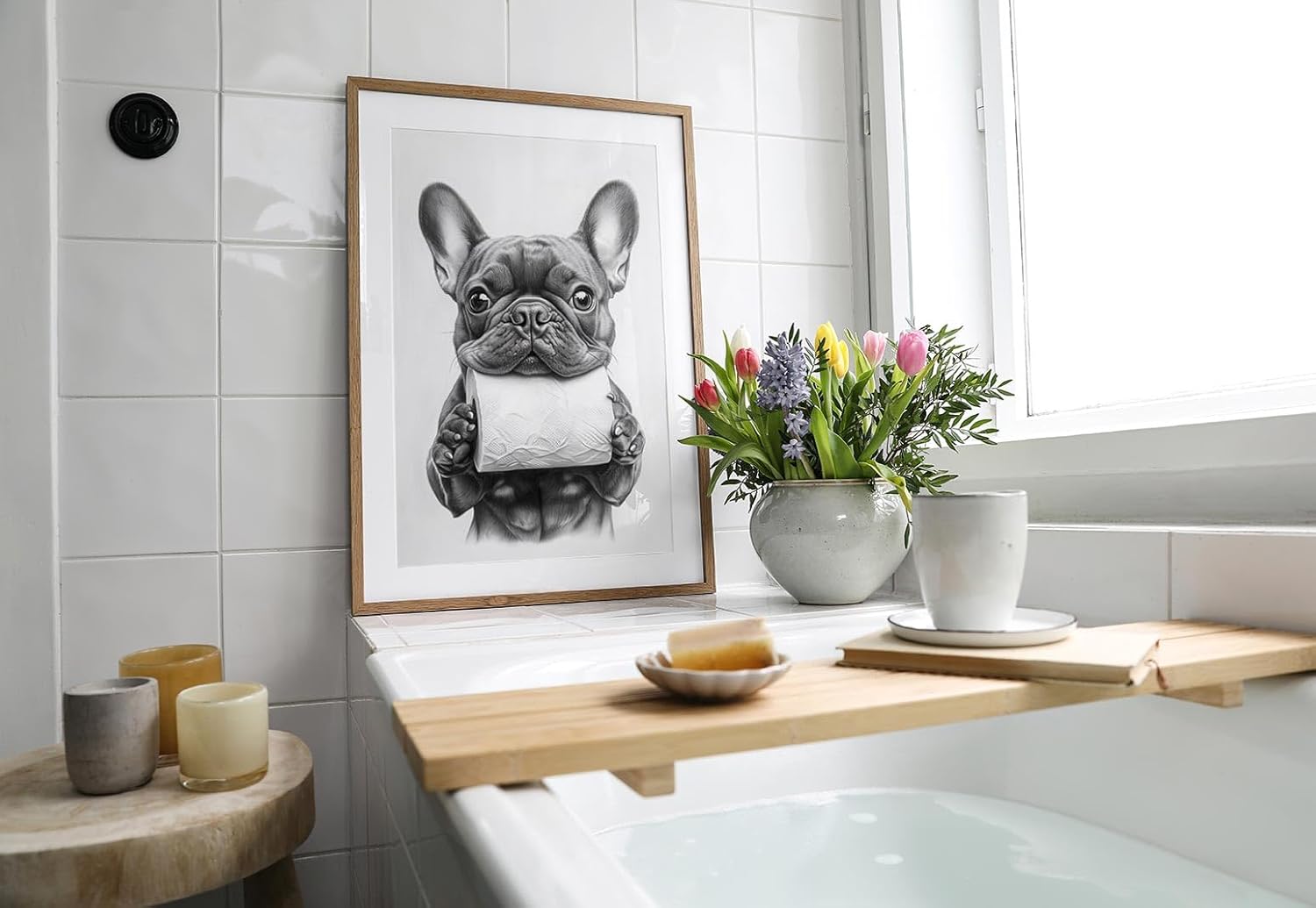Paul Sinus Poster/Leinwandbild/Rahmenoption Lustiges Hundebild – Witzige Klo-Deko fürs Gäste-WC – Perfekt für Humorvolle