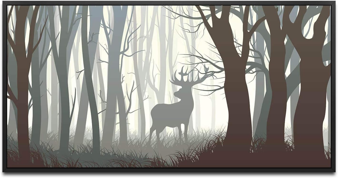 Rehbock in einem Wald ca. 130x70cm Wandbild inklusive Schattenfugenrahmen schwarz - Panorama Leinwand Bild XXL Format Wandbilder Wohnzimmer Wohnung Deko Kunstdrucke