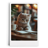 Paul Sinus Leinwandbild 80x120cm Leinwandbild Nachdenkliche Katze im Café – Charmante Szene mit flauschigem Kätzchen, gemütliche Atmosphäre, warmes Licht