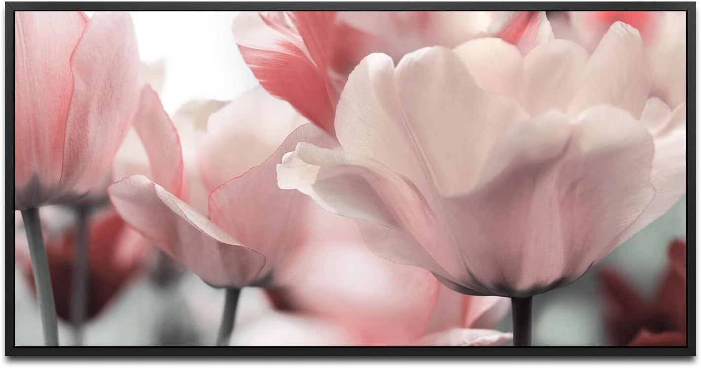 Tulpen ca. 130x70cm Wandbild inklusive Schattenfugenrahmen schwarz - Panorama Leinwand Bild XXL Format Wandbilder Wohnzimmer Wohnung Deko Kunstdrucke