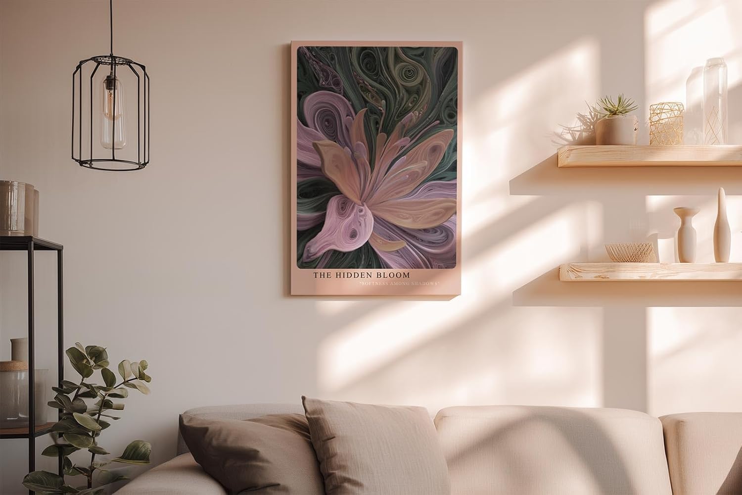 Paul Sinus Wandbild in 40x60cm The Hidden Bloom – Abstraktes Blumenmotiv in gedeckten Rosa-, Lilaund Grüntönen mit plastischer Struktur