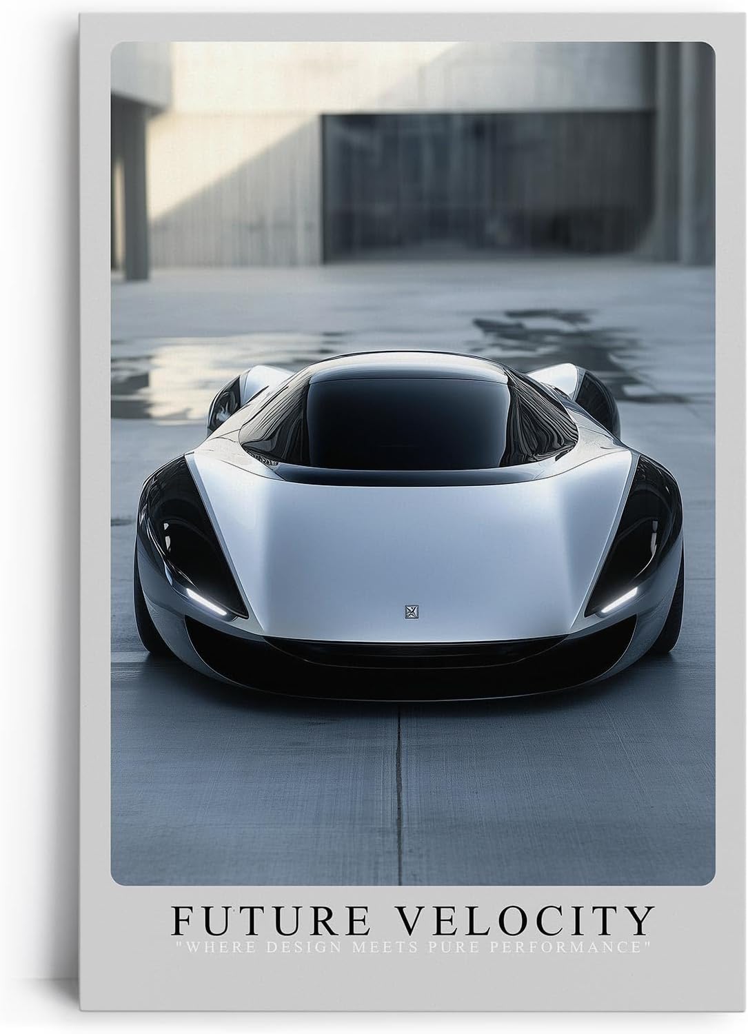 Paul Sinus Leinwandbild 80x120cm futuristischer Supersportwagen in urbaner Architektur, minimalistische Wandkunst mit dynamischem Design