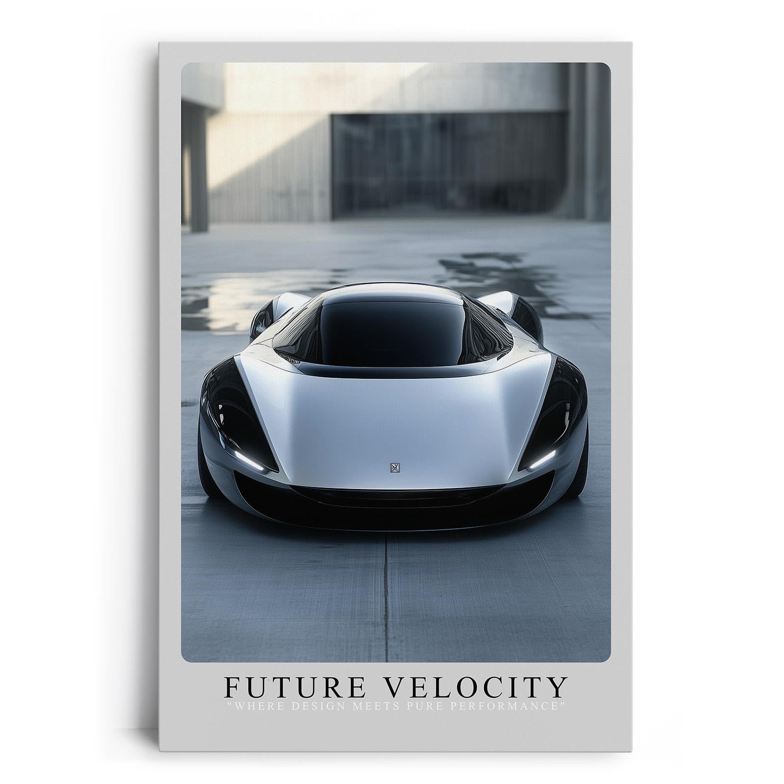 Paul Sinus Leinwandbild 80x120cm futuristischer Supersportwagen in urbaner Architektur, minimalistische Wandkunst mit dynamischem Design