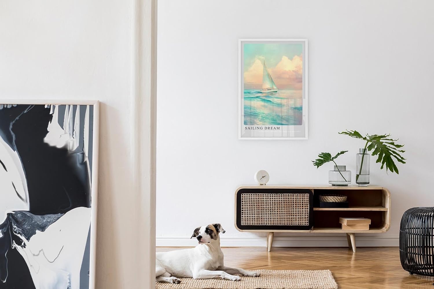 Paul Sinus Leinwandbild 60x90cm verträumtes Segelboot auf dem offenen Meer in sanften Pastelltönen – kunstvolles Leinwandbild für stilvolle Raumgestaltung