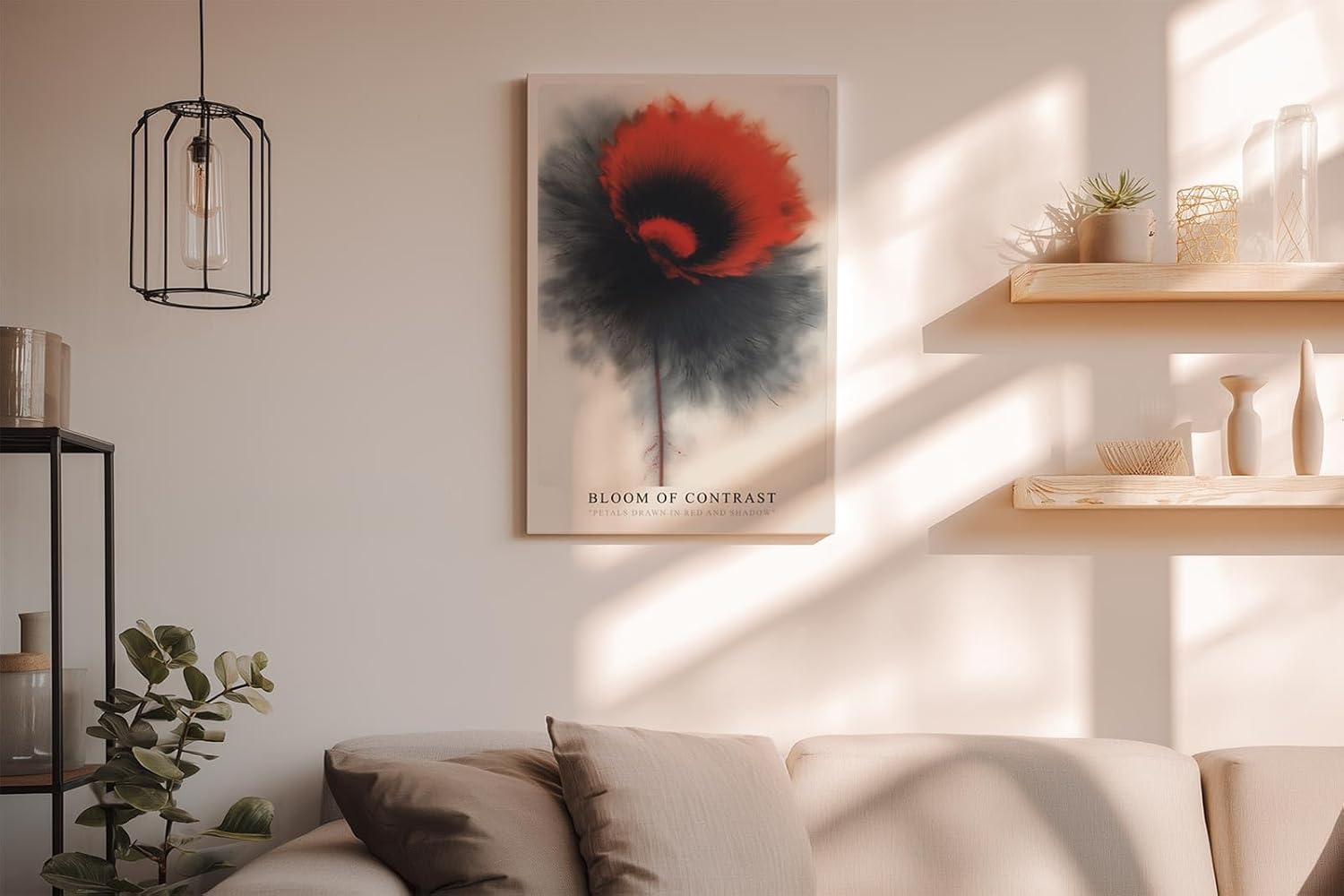Paul Sinus Wandbild in 40x60cm Bloom of Contrast in Rot und Schwarz – Abstrakte Blüte mit intensiver Farbdynamik und künstlerischem Ausdruck