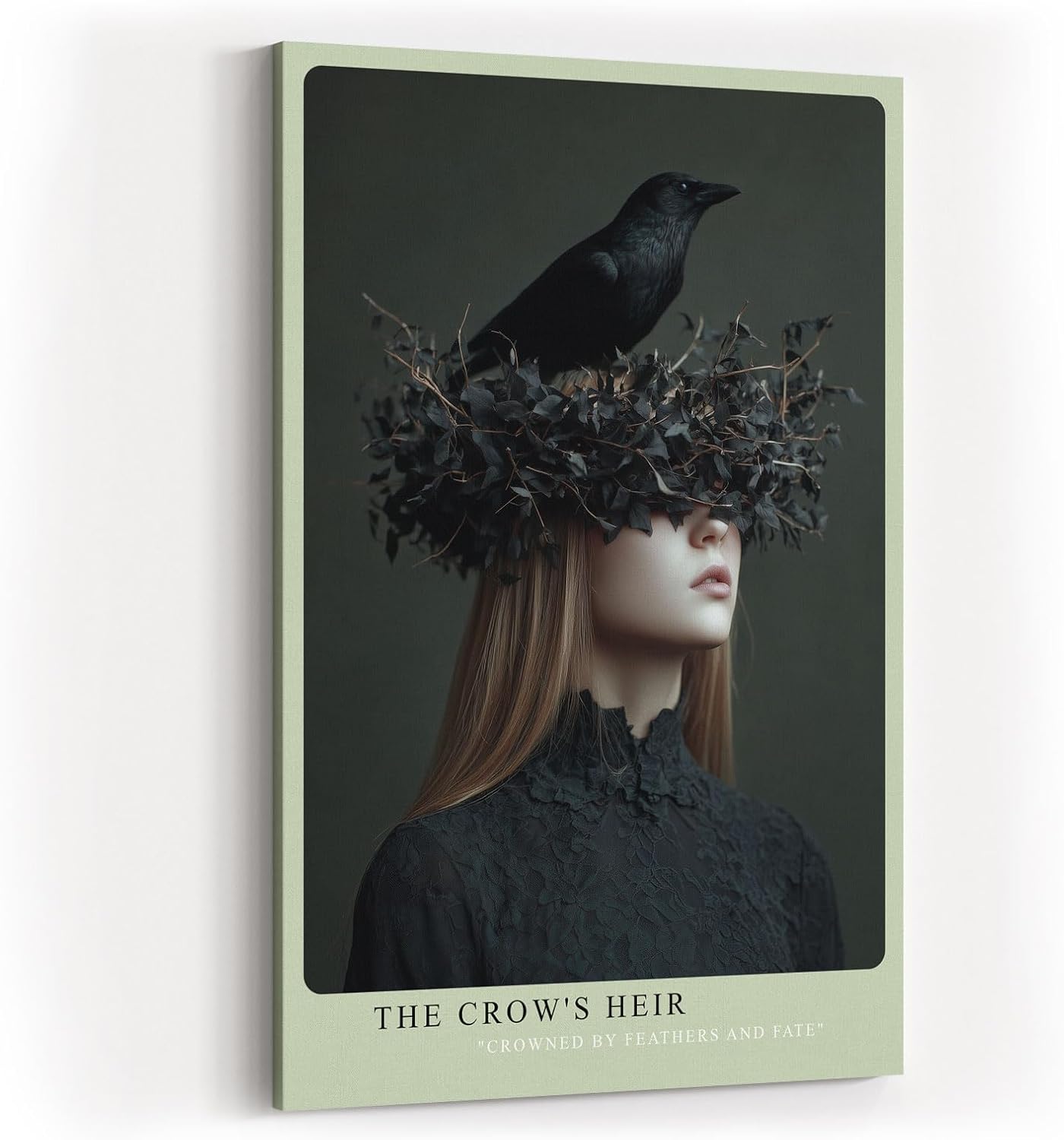 Paul Sinus Wandbild in 40x60cm The Crow's Heir – Porträt einer Frau mit Krähenkrone aus Zweigen und Blättern