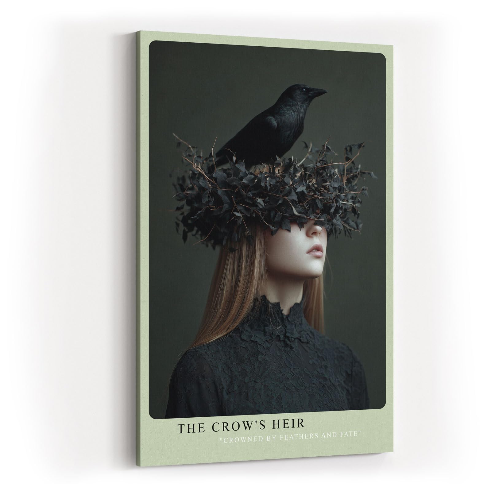 Paul Sinus Wandbild in 40x60cm The Crow's Heir – Porträt einer Frau mit Krähenkrone aus Zweigen und Blättern