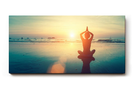 Sinus Art Wandbild 120x80cm Silhouette beim Yoga im Sonnenuntergang – Sinnbild für Balance und Achtsamkeit