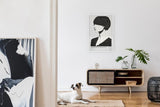 Paul Sinus Leinwandbild 80x120cm stilisiertes Frauenporträt in Schwarz-Weiß mit moderner Eleganz und abstrakter Tiefe – kunstvolles Leinwandbild