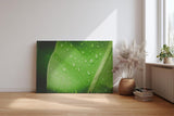 Sinus Art Wandbild 120x80cm Frisches grünes Blatt mit Wassertropfen – Symbol für Reinheit und Natur