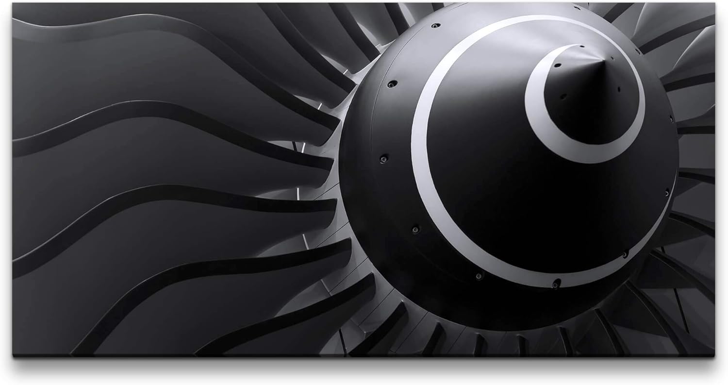Flugzeugturbine ca. 130x70cm Wandbild inklusive Schattenfugenrahmen schwarz - Panorama Leinwand Bild XXL Format Wandbilder Wohnzimmer Wohnung Deko Kunstdrucke