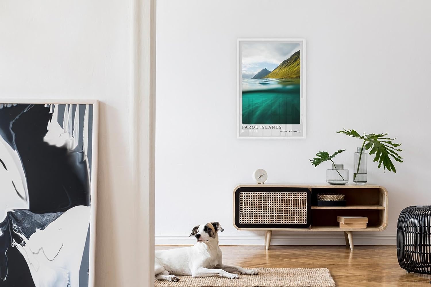Paul Sinus Leinwandbild 80x120cm Leinwandbild Faroe Islands atemberaubende Natur nordische Landschaft ruhige See majestätische Berge