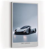 Paul Sinus Wandbild in 40x60cm The Aerion – Elegantes Supersportwagen-Design in Weiß mit schwarzen Akzenten vor minimalistischem Hintergrund