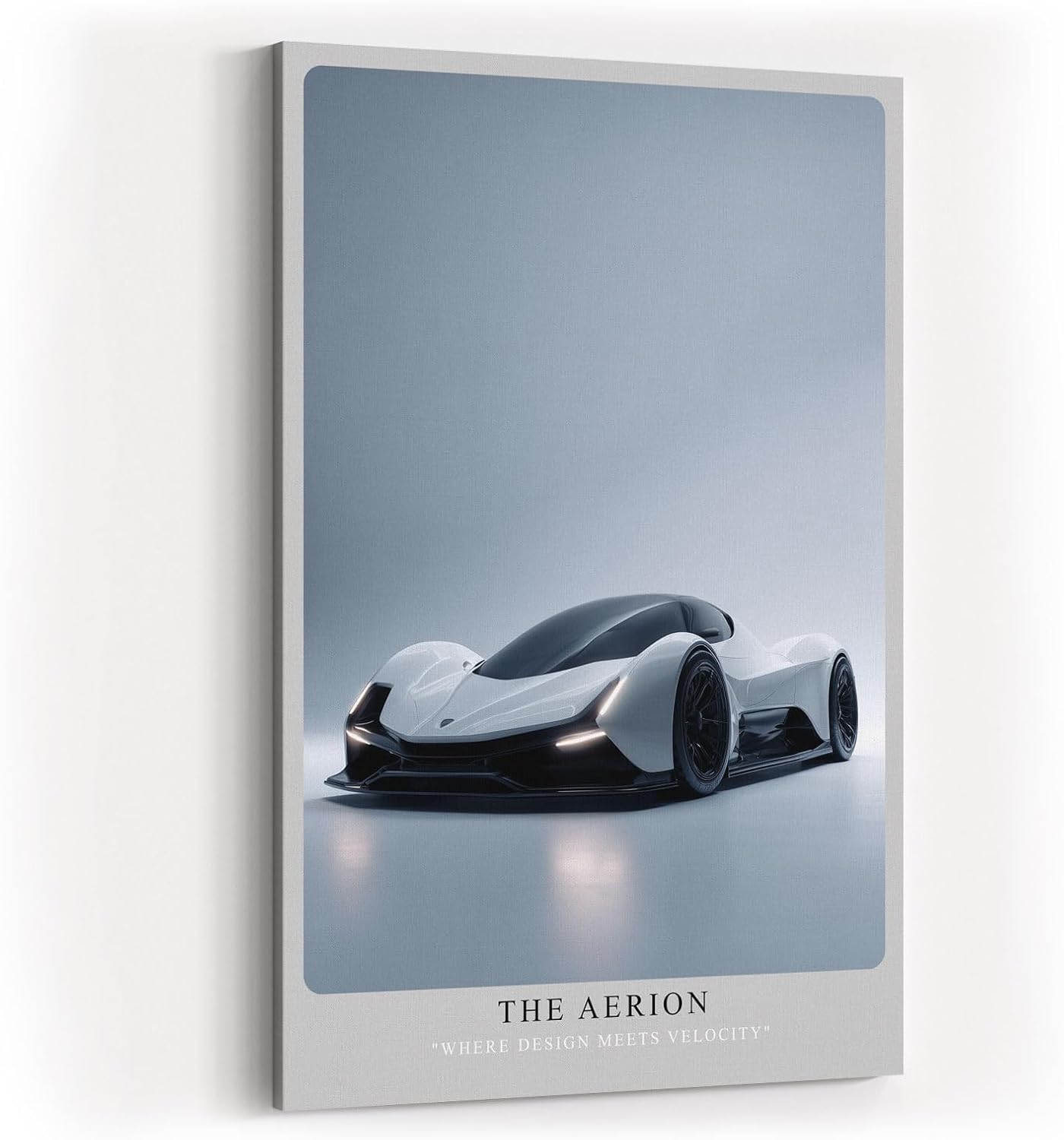 Paul Sinus Wandbild in 40x60cm The Aerion – Elegantes Supersportwagen-Design in Weiß mit schwarzen Akzenten vor minimalistischem Hintergrund