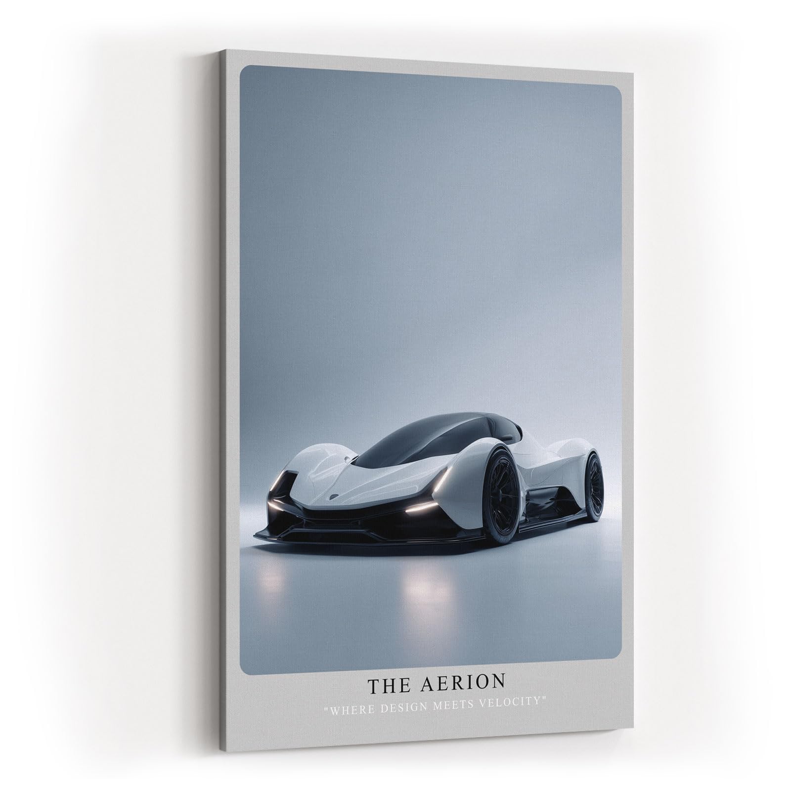 Paul Sinus Wandbild in 40x60cm The Aerion – Elegantes Supersportwagen-Design in Weiß mit schwarzen Akzenten vor minimalistischem Hintergrund
