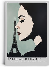 Paul Sinus Leinwandbild 40x60cm stilvolle Paris-Illustration mit eleganter Frauensilhouette und Eiffelturm, moderne Wandkunst