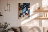 Paul Sinus Wandbild in 40x60cm The Blossom Guardian mit elegantem Kranich zwischen blühenden Pfingstrosen für harmonische Wandgestaltung