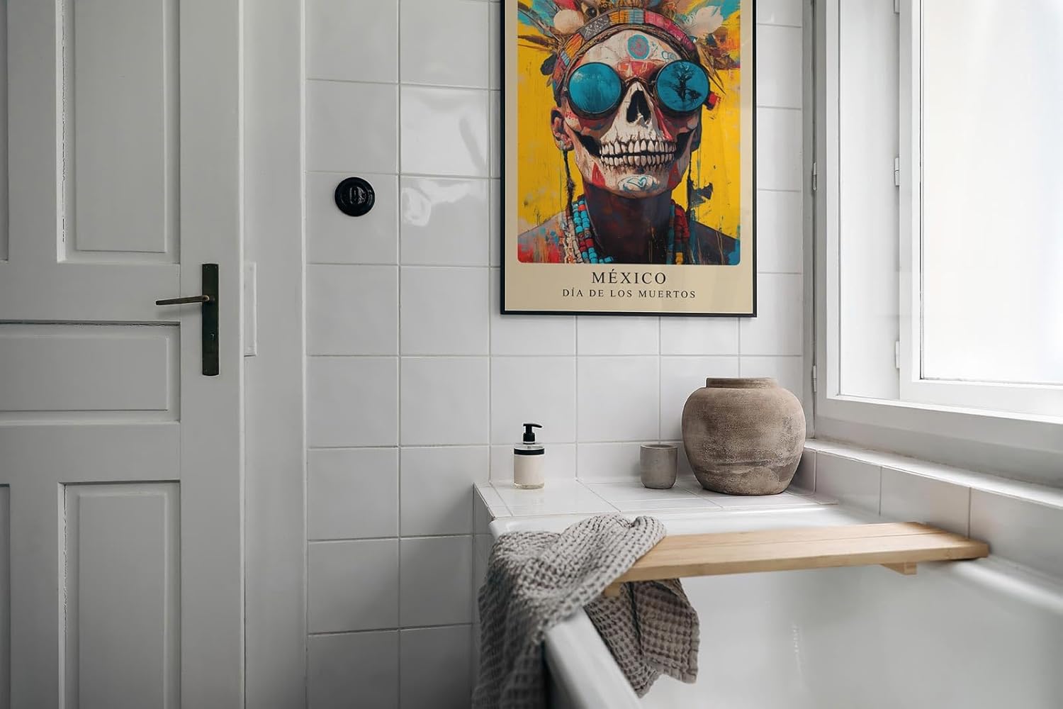 Paul Sinus Leinwandbild 60x90cm Día de los Muertos farbenfroh mystisch kunstvolle Wandkunst Totenschädel modern intensiv faszinierend spirituell