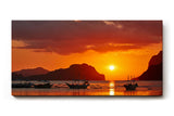 Sinus Art Wandbild 120x80cm Stimmungsvolles Sonnenuntergangs-Motiv mit Fischerbooten vor Inselkulisse