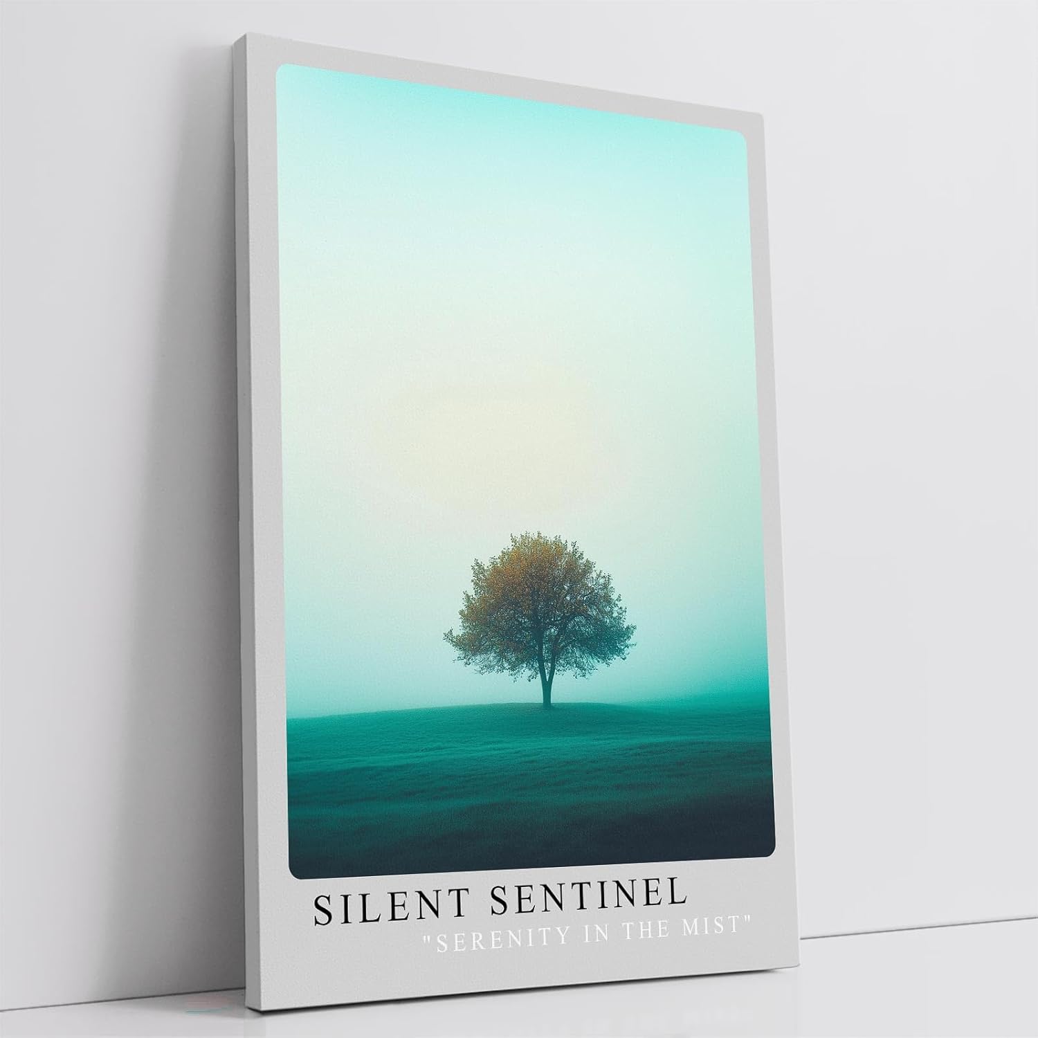 Paul Sinus Leinwandbild 40x60cm minimalistisches Landschaftsbild mit einsamem Baum im sanften Nebel, beruhigende Wandkunst