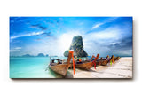 Sinus Art Wandbild 120x80cm Tropischer Küstenblick mit traditioneller Bootskulisse und türkisblauem Wasser