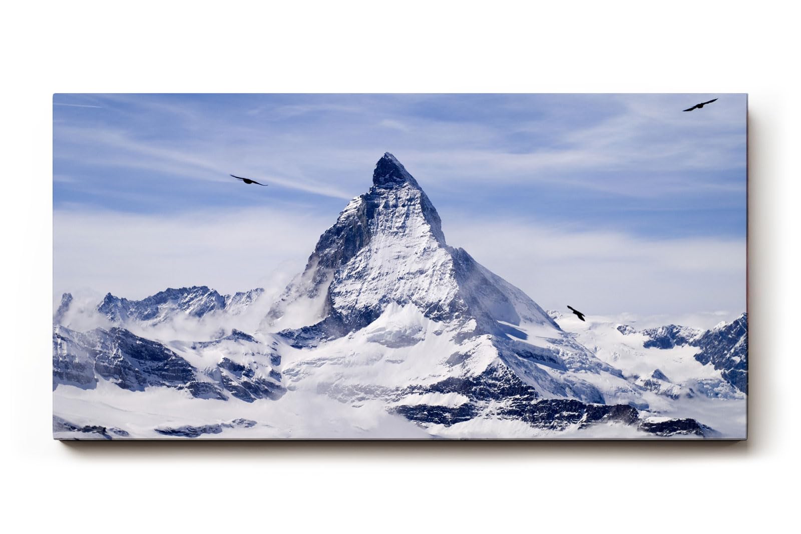 Sinus Art Wandbild 120x80cm Imposantes Matterhorn umgeben von Gletschern und schwebenden Vögeln
