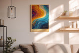 Paul Sinus Wandbild in 40x60cm The Vibrant Current – Abstrakte Farbströme in leuchtendem Blau, Orange und Gelb, inspiriert von kosmischen Bewegungen und kreativer Energie