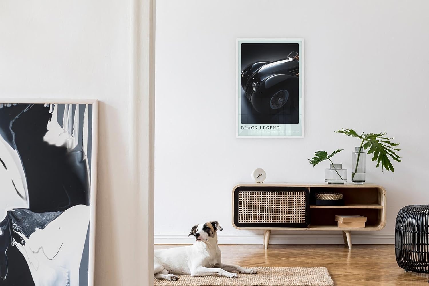 Paul Sinus Leinwandbild 80x120cm Leinwandbild Black Legend klassische Automobilkunst zeitlose Eleganz glänzende Perfektion stilvolle Ästhetik Luxusauto