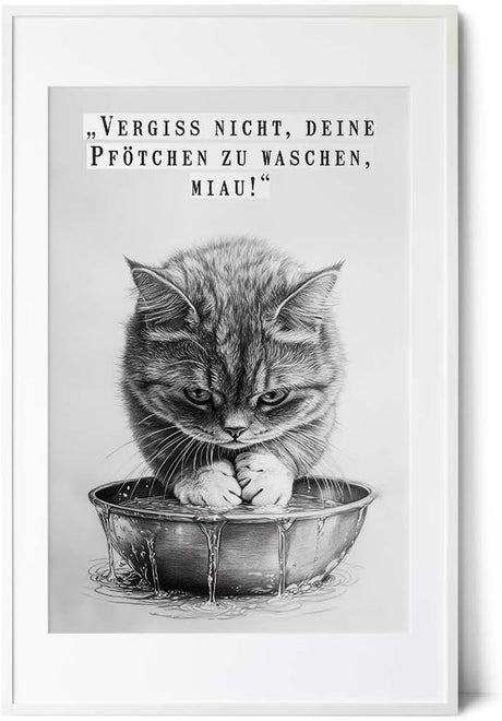 Paul Sinus Poster/Leinwandbild/Rahmenoption Lustiges Katzenbild – Niedliche Klo-Deko fürs Gäste-WC – Perfekt für Sauberkeitsfans