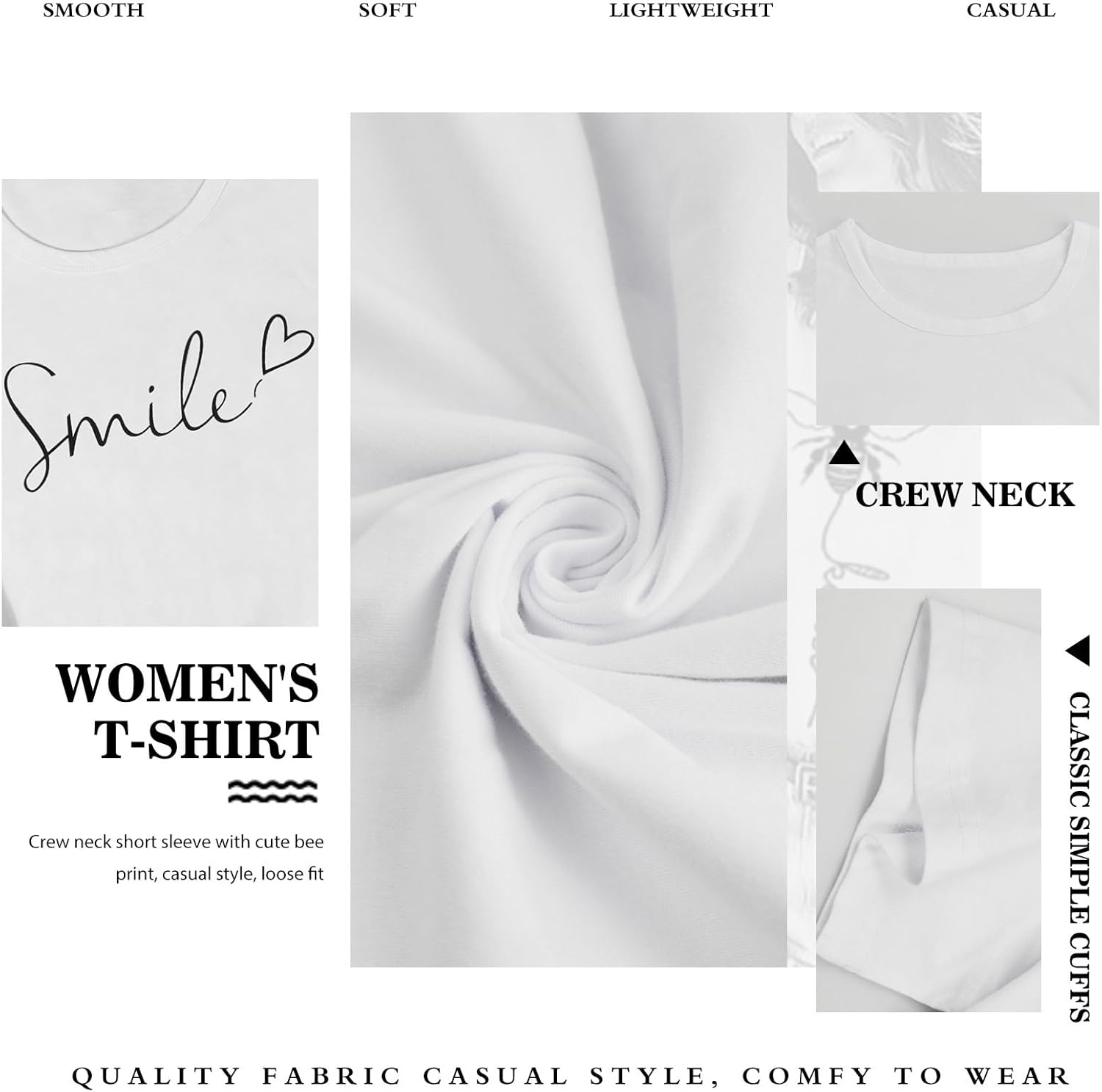 Tuopuda T-Shirt Damen Sommer Oberteile Rundhals Kurzärmeliges Print Bluse Basic Shirt Bequem Baumwolle Tunika Tee Tops Schlank Hemd für Frühling Sommer Herbst