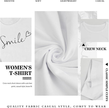 Tuopuda T-Shirt Damen Sommer Oberteile Rundhals Kurzärmeliges Print Bluse Basic Shirt Bequem Baumwolle Tunika Tee Tops Schlank Hemd für Frühling Sommer Herbst
