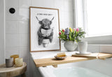 Paul Sinus Poster/Leinwandbild/Rahmenoption Lustiges Hochlandrind-Bild – Witzige Klo-Deko fürs Gäste-WC – Perfekt für Humorvolle