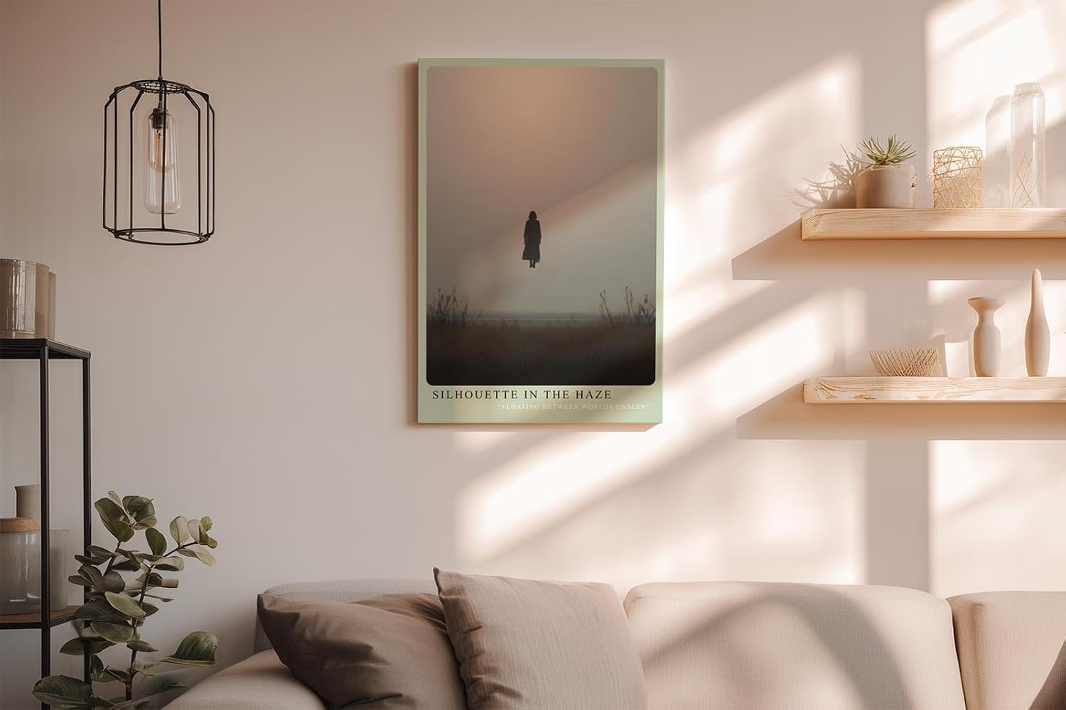Paul Sinus Wandbild in 40x60cm Schwebende Silhouette in nebliger Landschaft mit minimalistischem Horizont