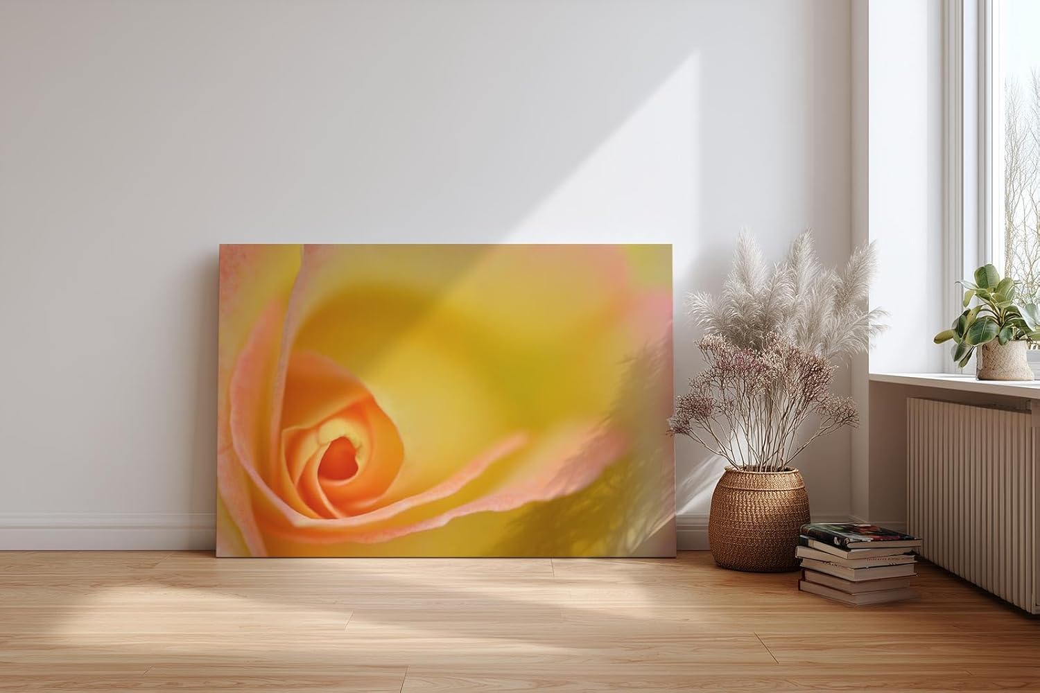 Sinus Art Wandbild 120x80cm Makroperspektive einer gelben Rose – Symbol für Freude, Wärme und Sanftheit