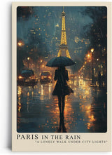 Paul Sinus Leinwandbild 60x90cm Paris im Regen – Romantische Stadtansicht mit Eiffelturm, leuchtenden Lichtern und geheimnisvoller Silhouette