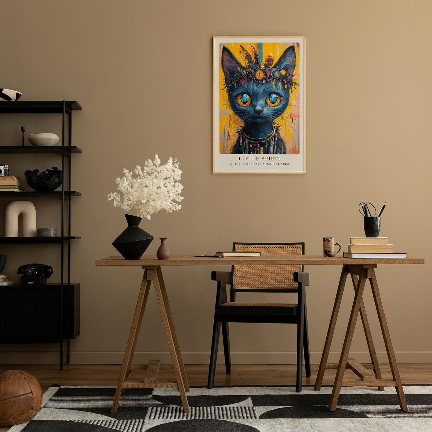 Paul Sinus Leinwandbild 40x60cm mystische Katze spirituell geheimnisvoll kunstvolle Wandkunst intensiv farbenfroh faszinierend ausdrucksstark tribal