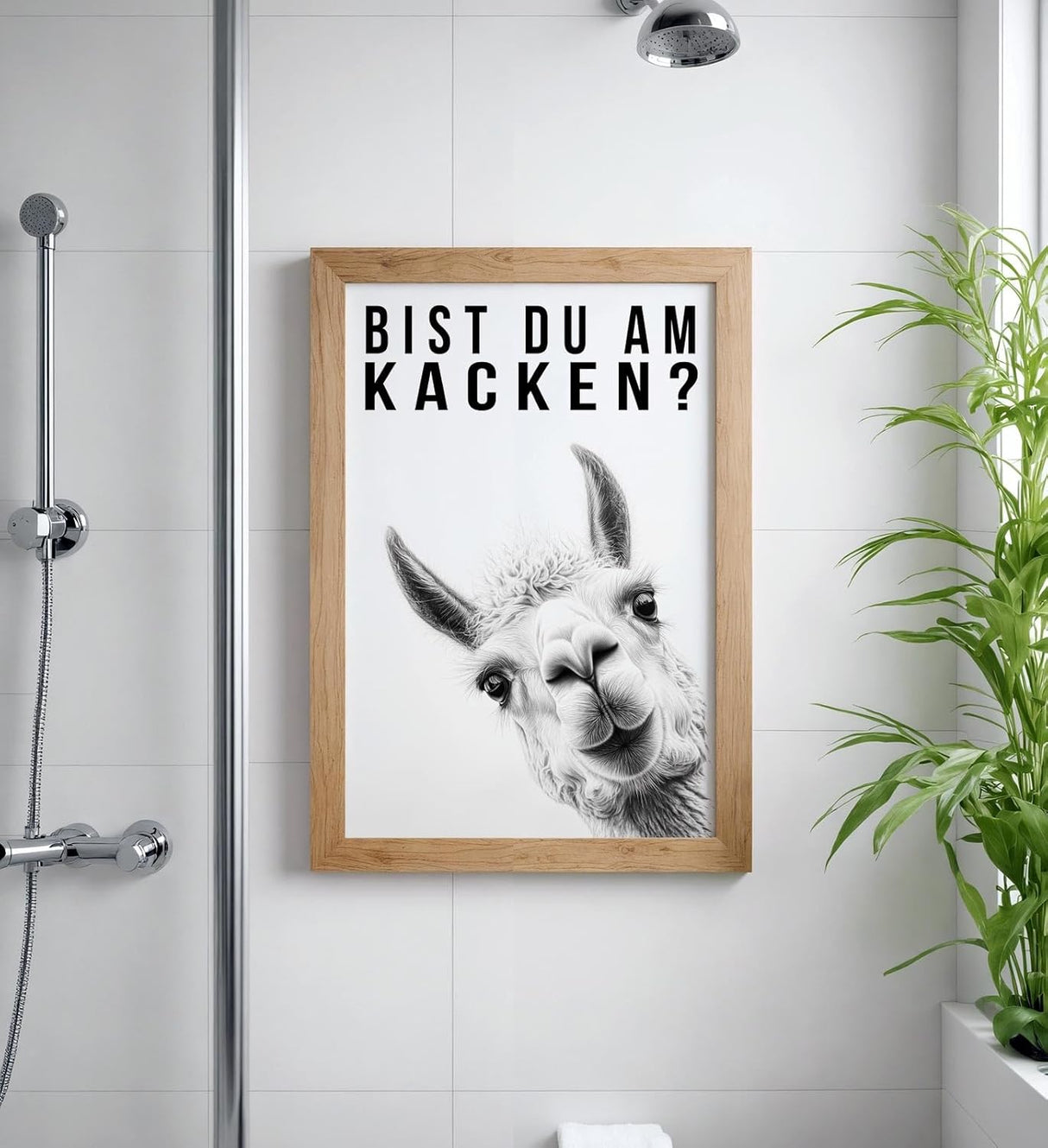 Paul Sinus Poster/Leinwandbild/Rahmenoption Lustiges Lamabild – Witzige Klo-Deko fürs Gäste-WC – Perfekt für Humorvolle