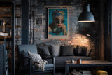 Paul Sinus Wandbild in 40x60cm Cool Down With Style Elegant Woman in Blue Headscarf and Sunglasses in Pool Water