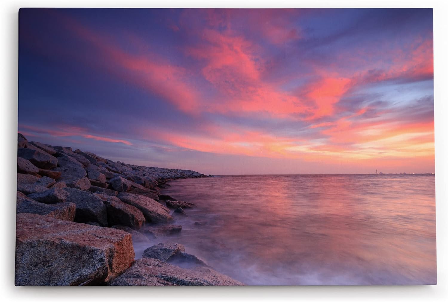 Paul Sinus Wandbild 120x80cm Küste Meer Horizont Rosa Himmel Abendröte Ozean