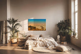 Sinus Art Wandbild 120x80cm Großartiges Bergmotiv mit schimmernden Gipfeln und weiten Ebenen im Lichtspiel