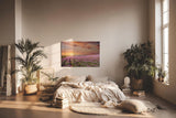 Sinus Art Wandbild 120x80cm Unendliches Lavendelfeld im warmen Licht des Sonnenuntergangs – beruhigend und harmonisch