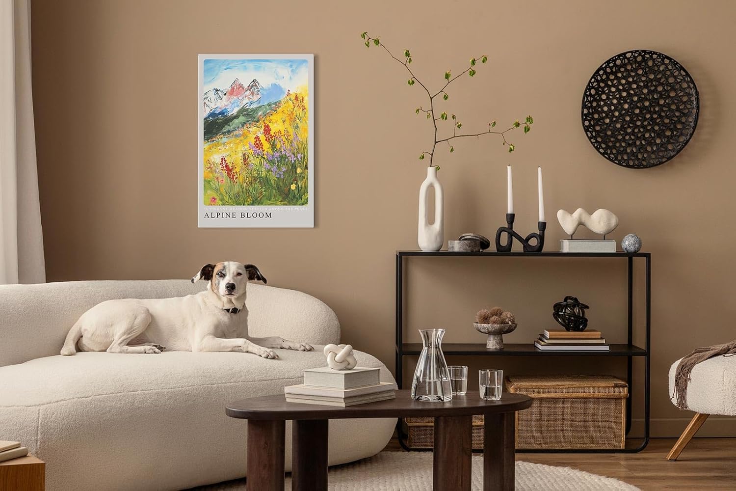 Paul Sinus Leinwandbild 60x90cm lebendige Alpenlandschaft mit blühender Bergwiese, expressive Wandkunst mit farbenfrohem Blumenmeer