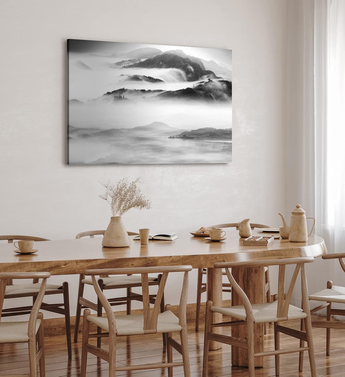 Paul Sinus Wandbild 120x80cm Chinesisch Berglandschaft Berge Fluss Nebel Schwarz Weiß