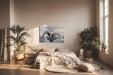 Sinus Art Wandbild 120x80cm Romantisches Schwanenmotiv mit Herzform und märchenhaftem Hintergrund