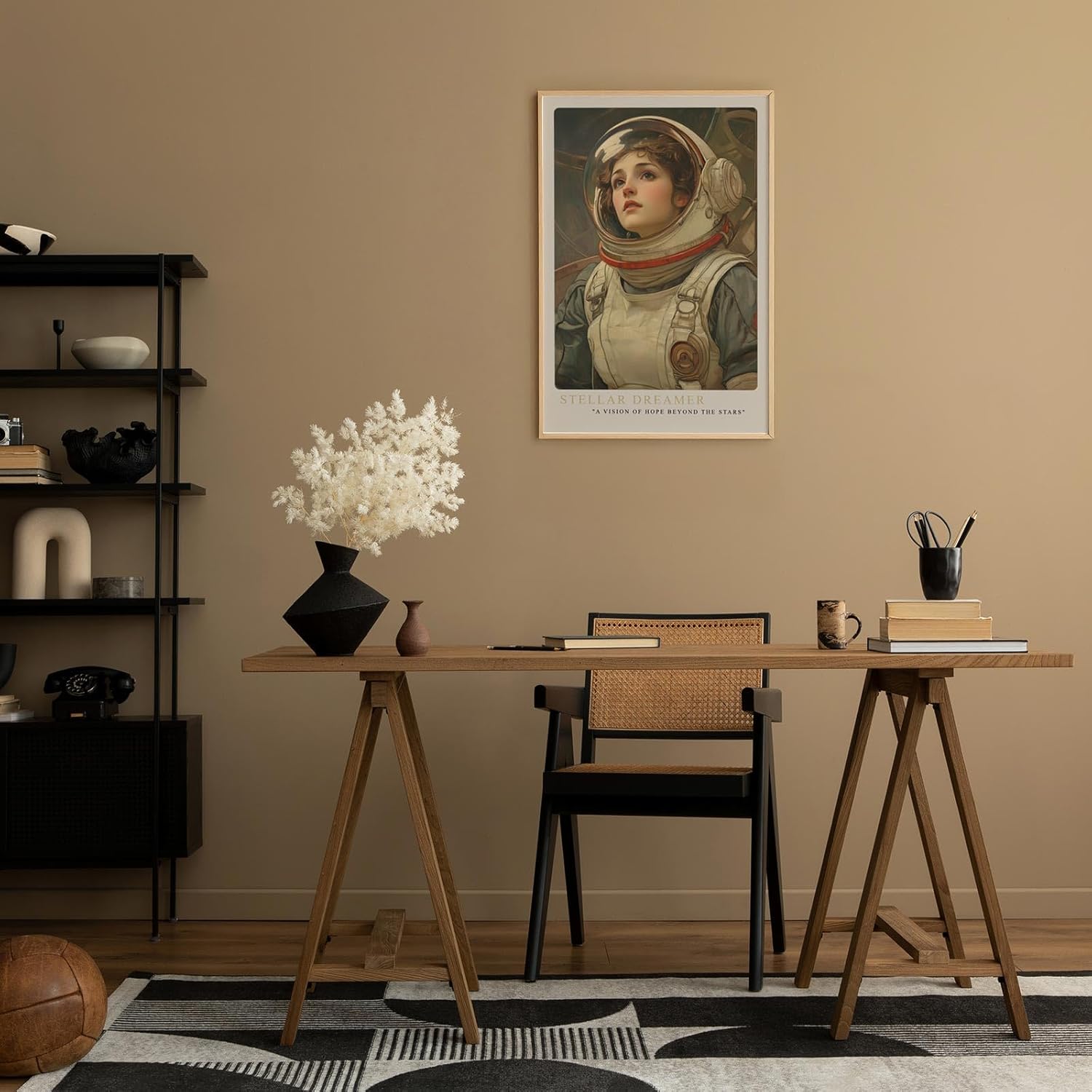 Paul Sinus Leinwandbild 60x90cm Stellar Dreamer – Faszinierendes Leinwandbild einer jungen Astronautin mit hoffnungsvollem Blick ins All