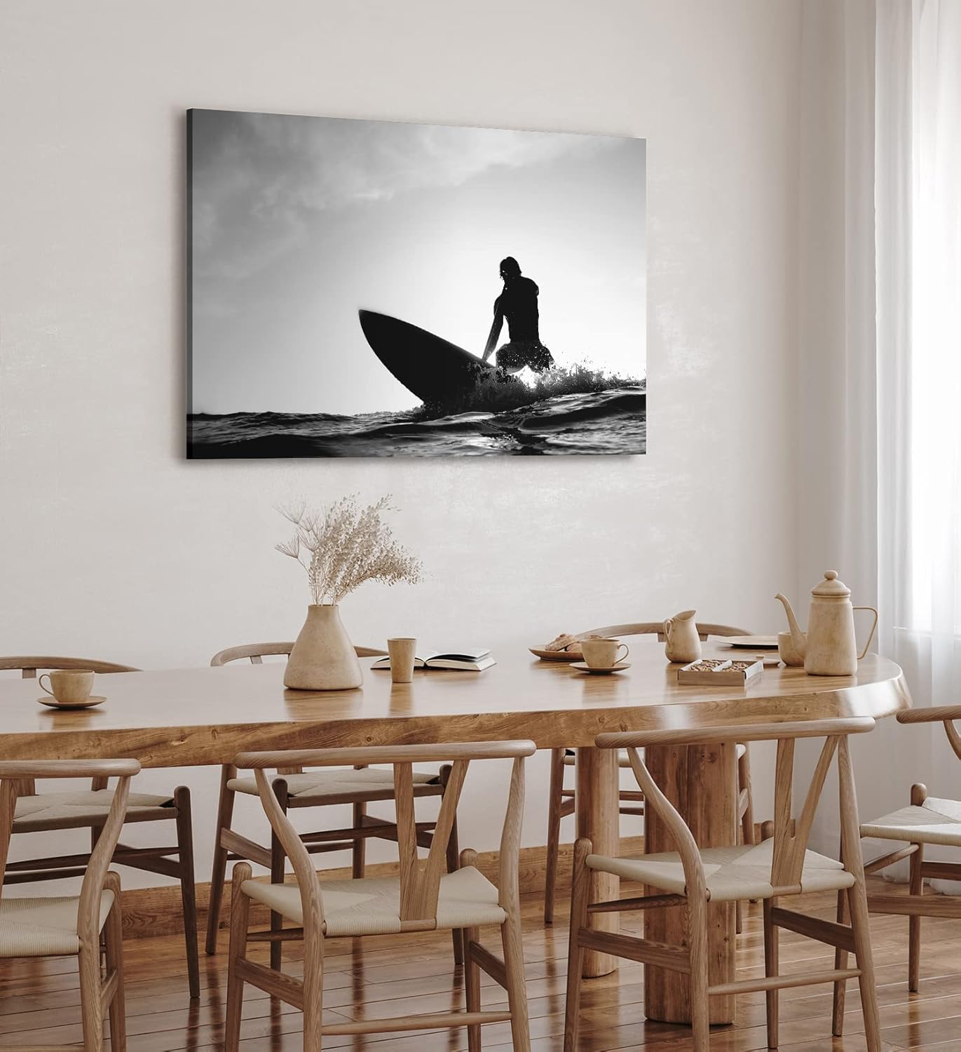 Paul Sinus Wandbild 120x80cm Surfer Surfbrett Schwarz Weis Ozean Wellen Fotokunst